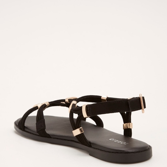 Torrid Gladiator Black Gold Sandals T-Strap Shoes - Picture 2 of 3